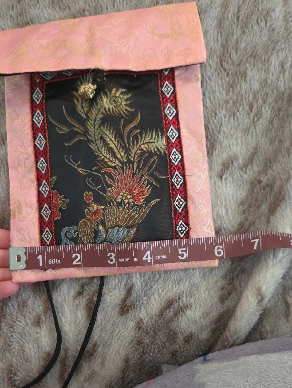 Pink Embroidered Bag With Button Closure - Picture 5 of 5